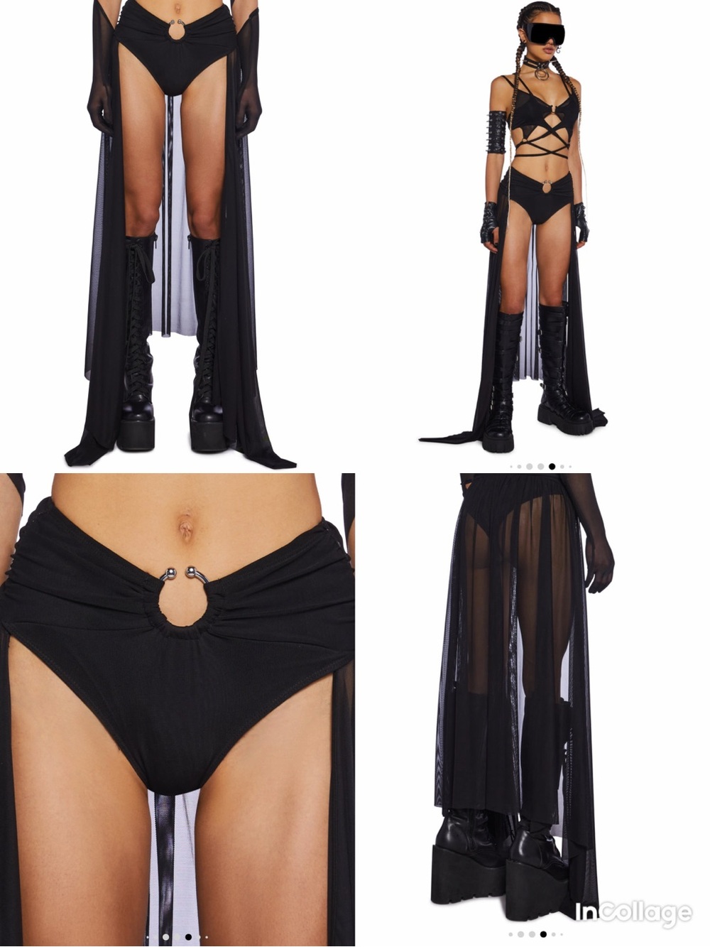 Black Ring-Accent Sheer Maxi Skirt Bikini Skirt